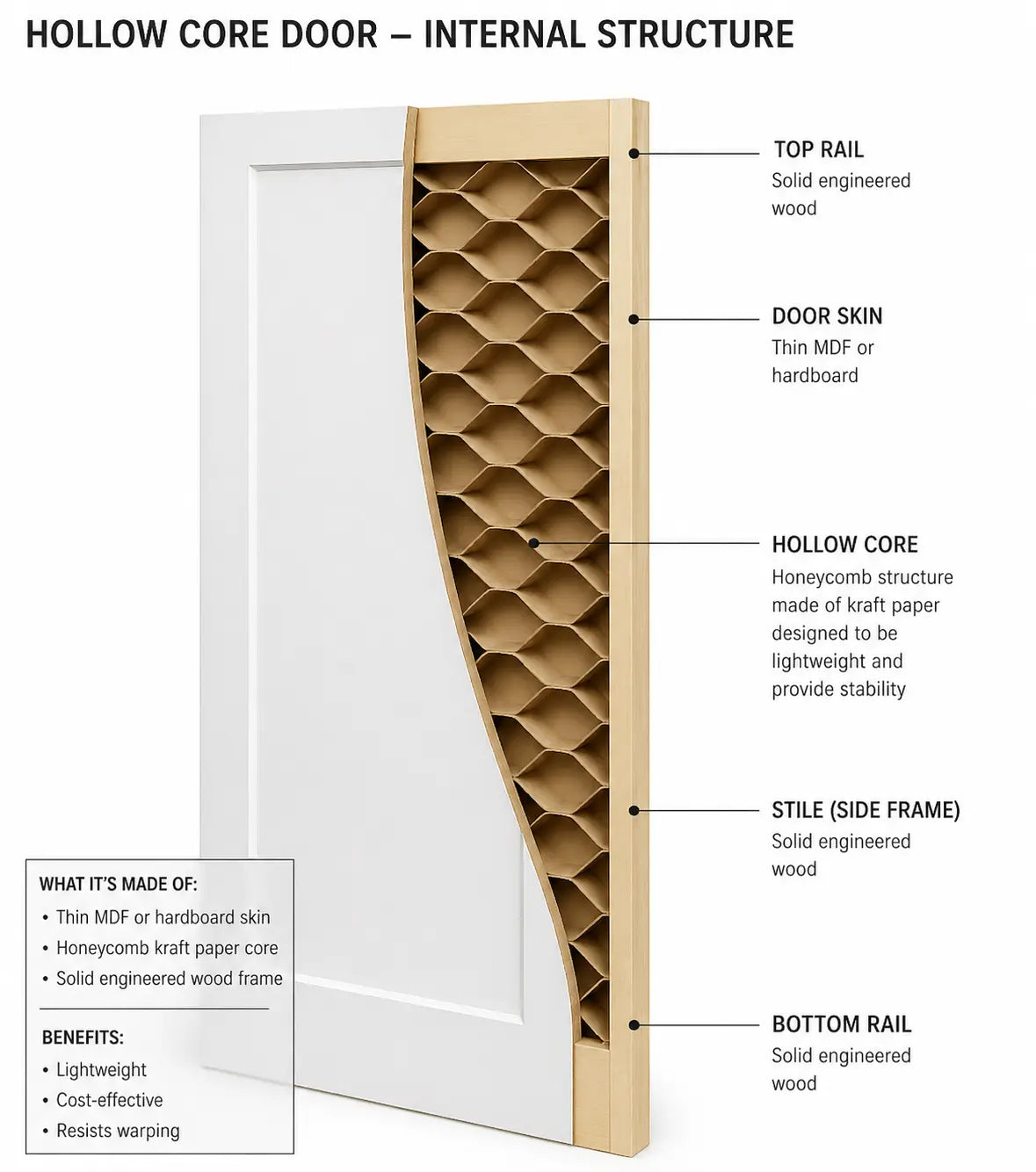 1 Panel Shaker Hollow Core Interior Door - RenoPro Co.