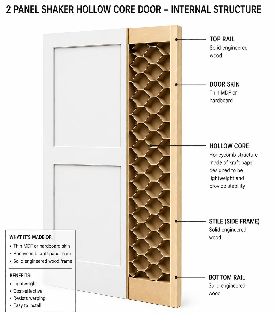 2 Panel Shaker Hollow Core Interior Door - RenoPro Co.