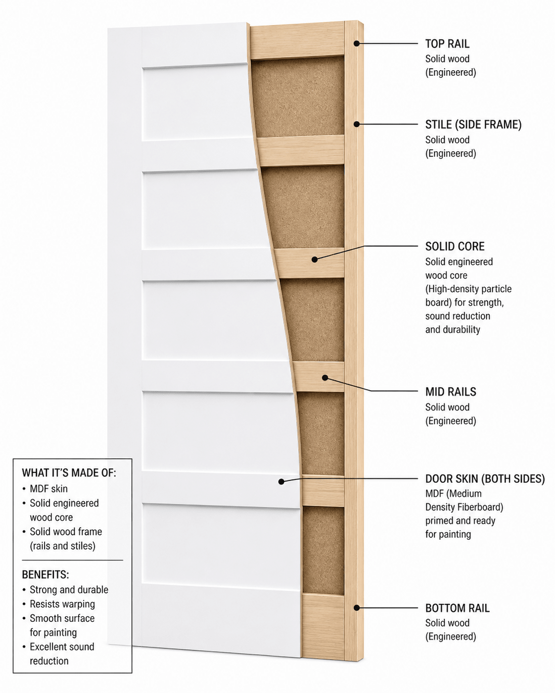 5 Panel Shaker Solid Core Interior Door - RenoPro Co.
