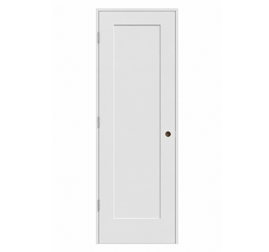 White 1 Panel  Shaker Solid Core with a small round handle on a white background