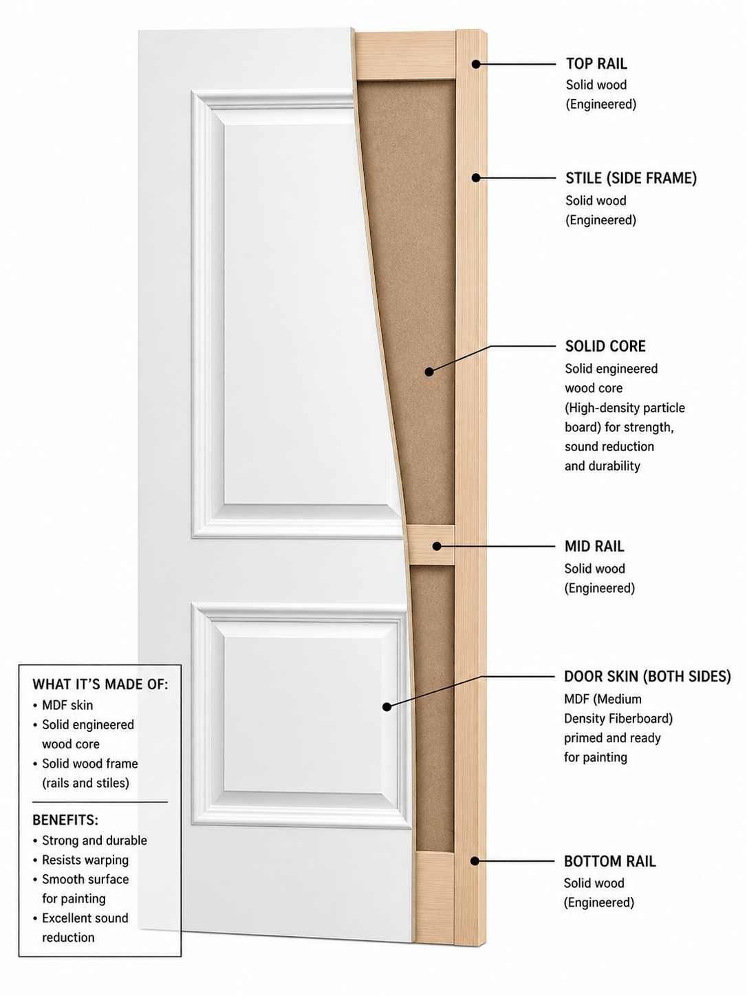 2 Panel Raised Solid Core Interior Door - RenoPro Co.