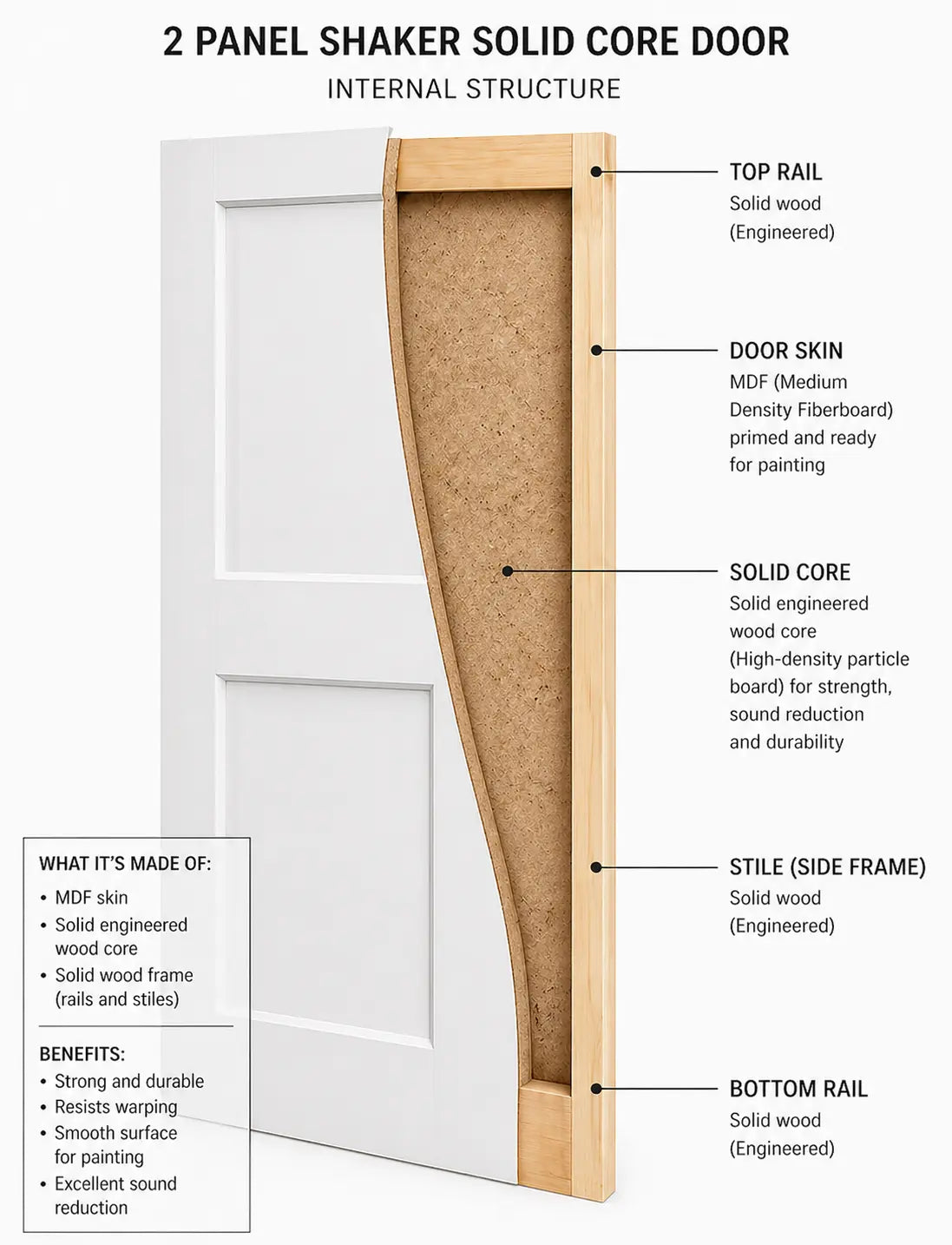 2 Panel Shaker Solid Core Interior Door - RenoPro Co.