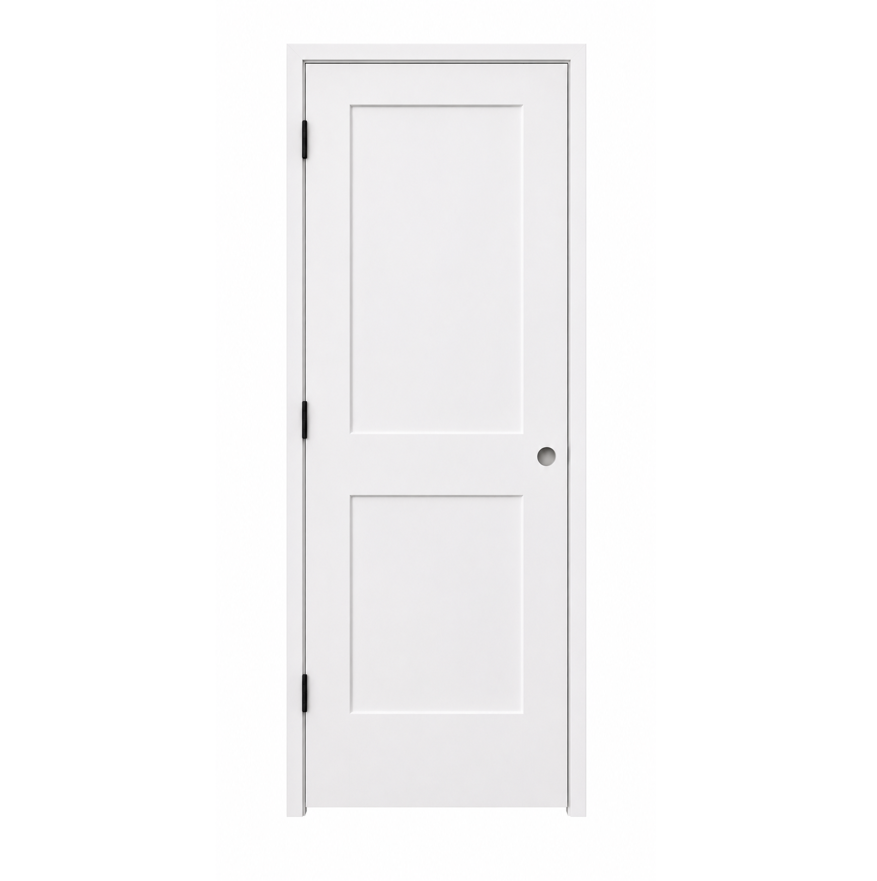 White door with two panels on a white background