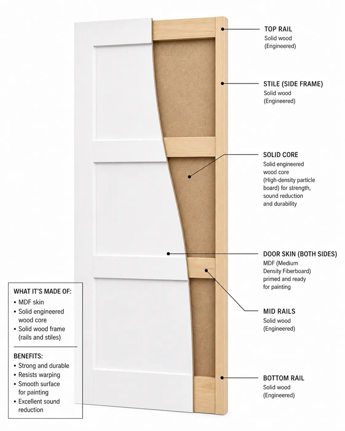 3 Panel Shaker Solid Core Interior Door - RenoPro Co.