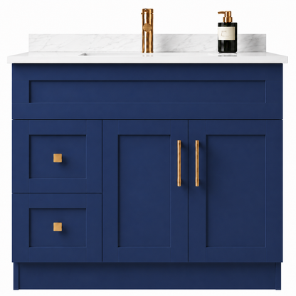 Blue MDF Vanity Left Side Drawers