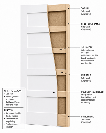 5 Panel Shaker Solid Core Interior Door - RenoPro Co.