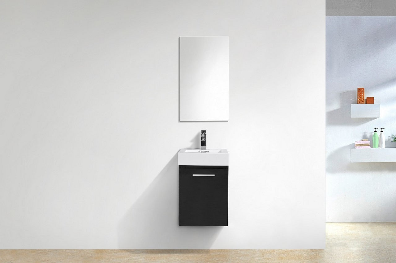 Bliss 16" Black Floating Bathroom Vanity with Integrated White Sink and Mirror – Space-Saving Wall Mounted Vanity for Toronto, Vaughan & GTA Bathrooms