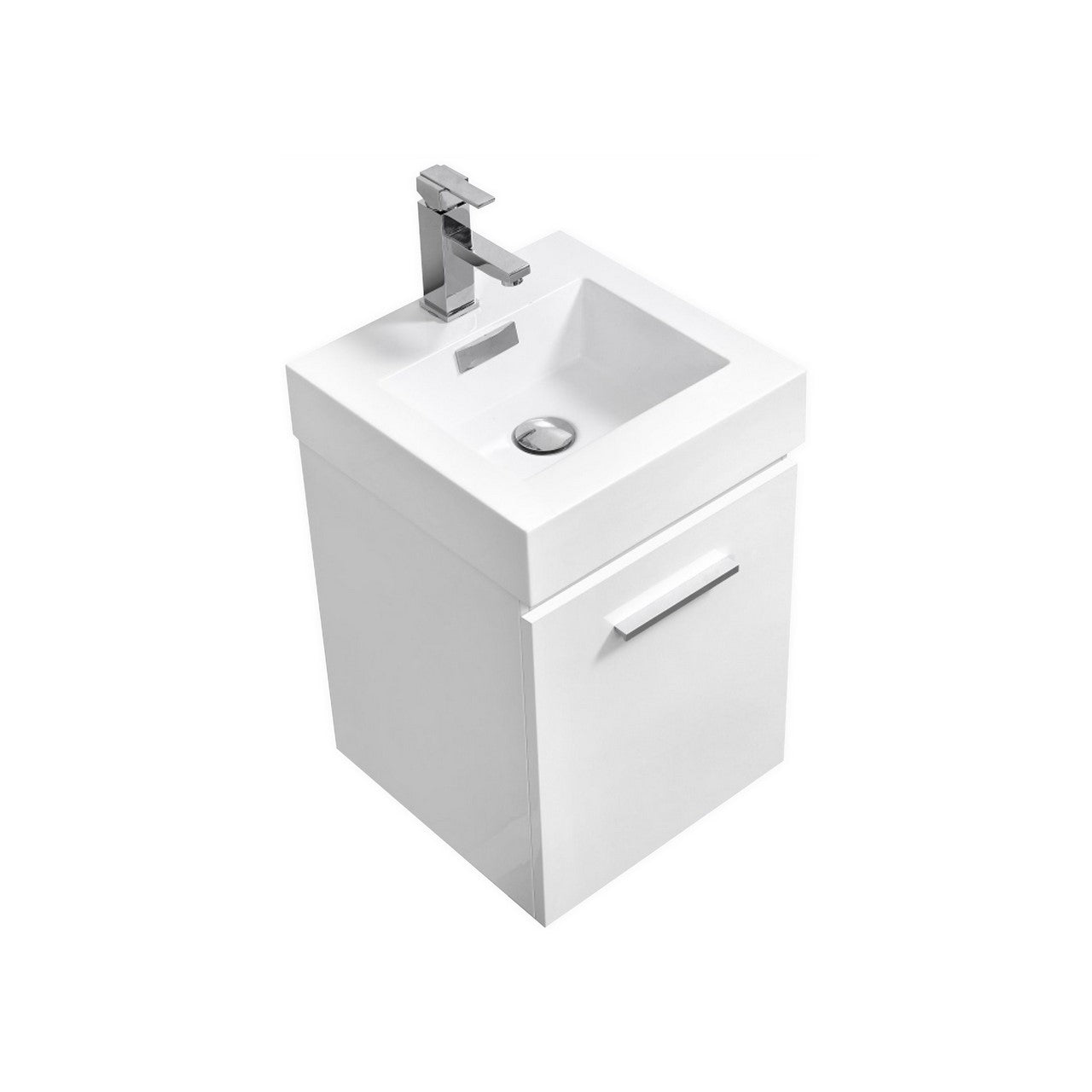 Bliss Wallmount Modern Vanity in Gloss White with white acrylic sink and chrome faucet, floating bathroom vanity