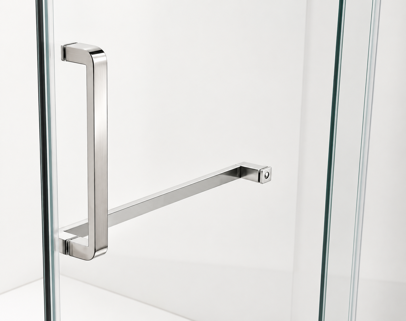 Brushed Nickel Sliding Shower Glass Door Close Up