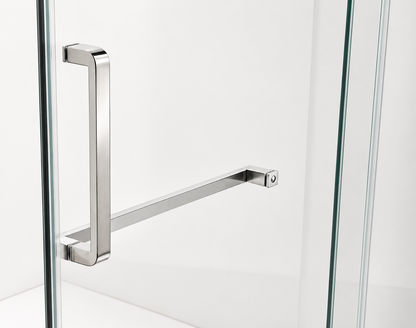 Brushed Nickel Sliding Shower Glass Door Close Up