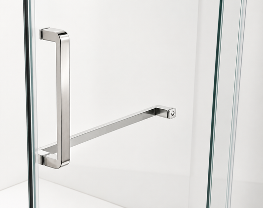 Brushed Nickel Sliding Shower Glass Door Close Up