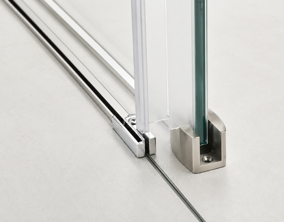 Brushed Nickel Sliding Shower Glass Door Close up rail
