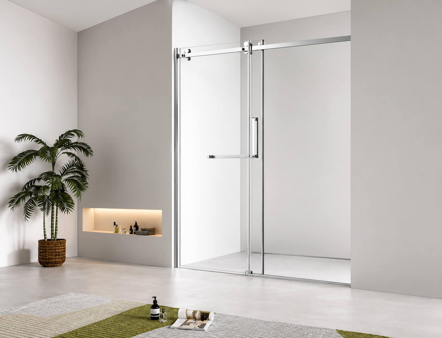 Brushed Nickel Sliding Shower Glass Door