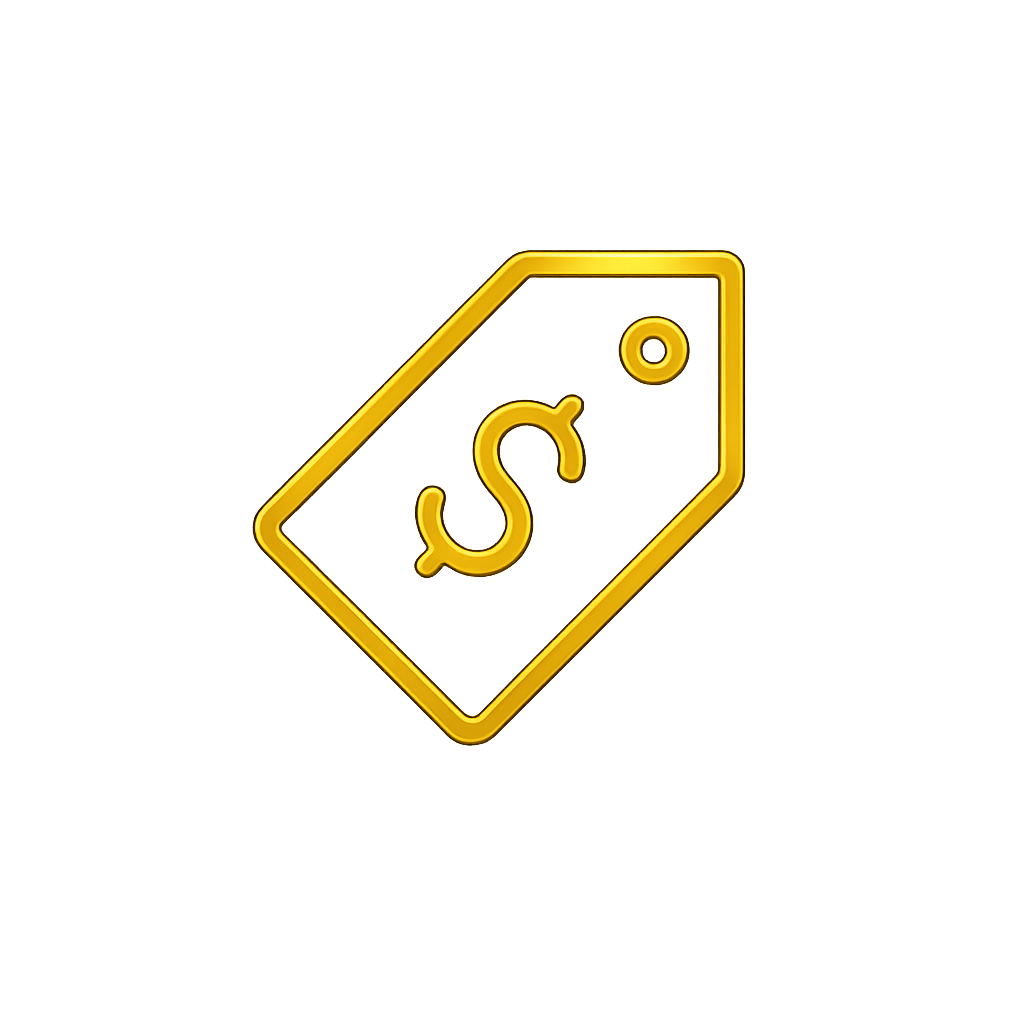 Gold price tag icon with dollar sign on a white background
