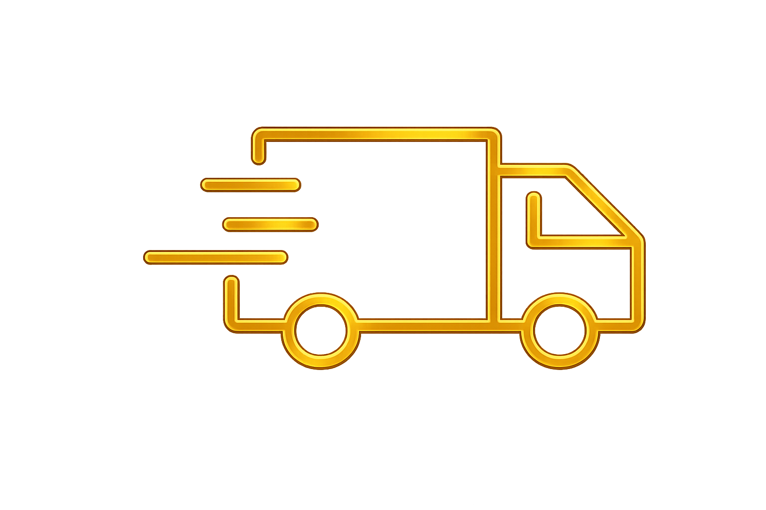 Yellow outline of a delivery truck with speed lines on a white background
