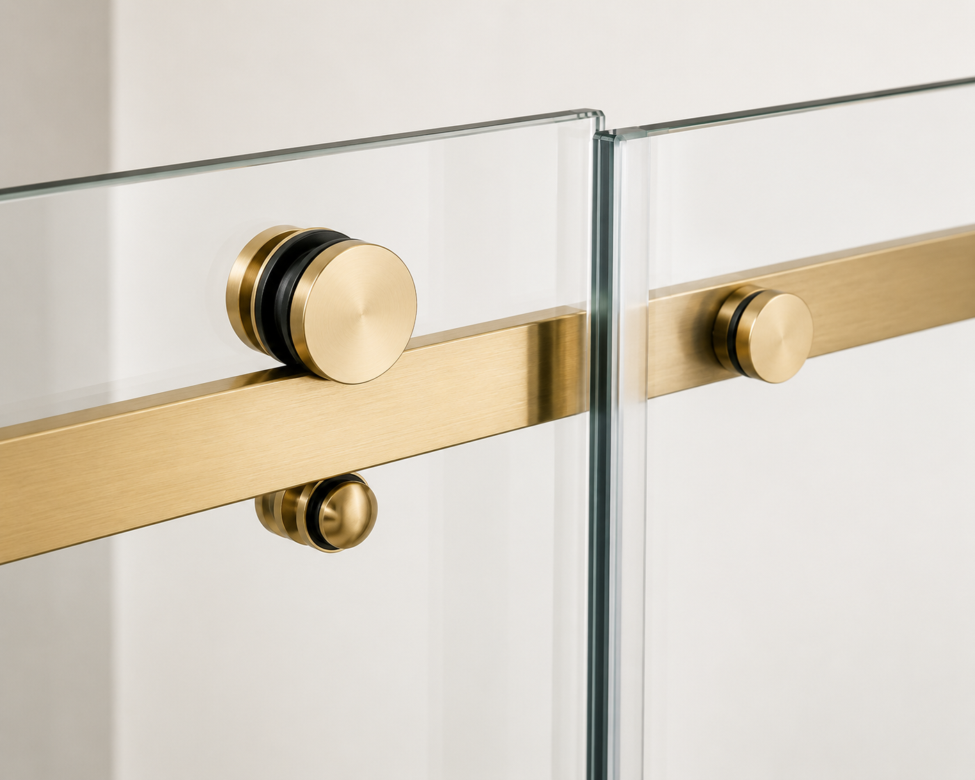 Glass door with gold hardware on a white background