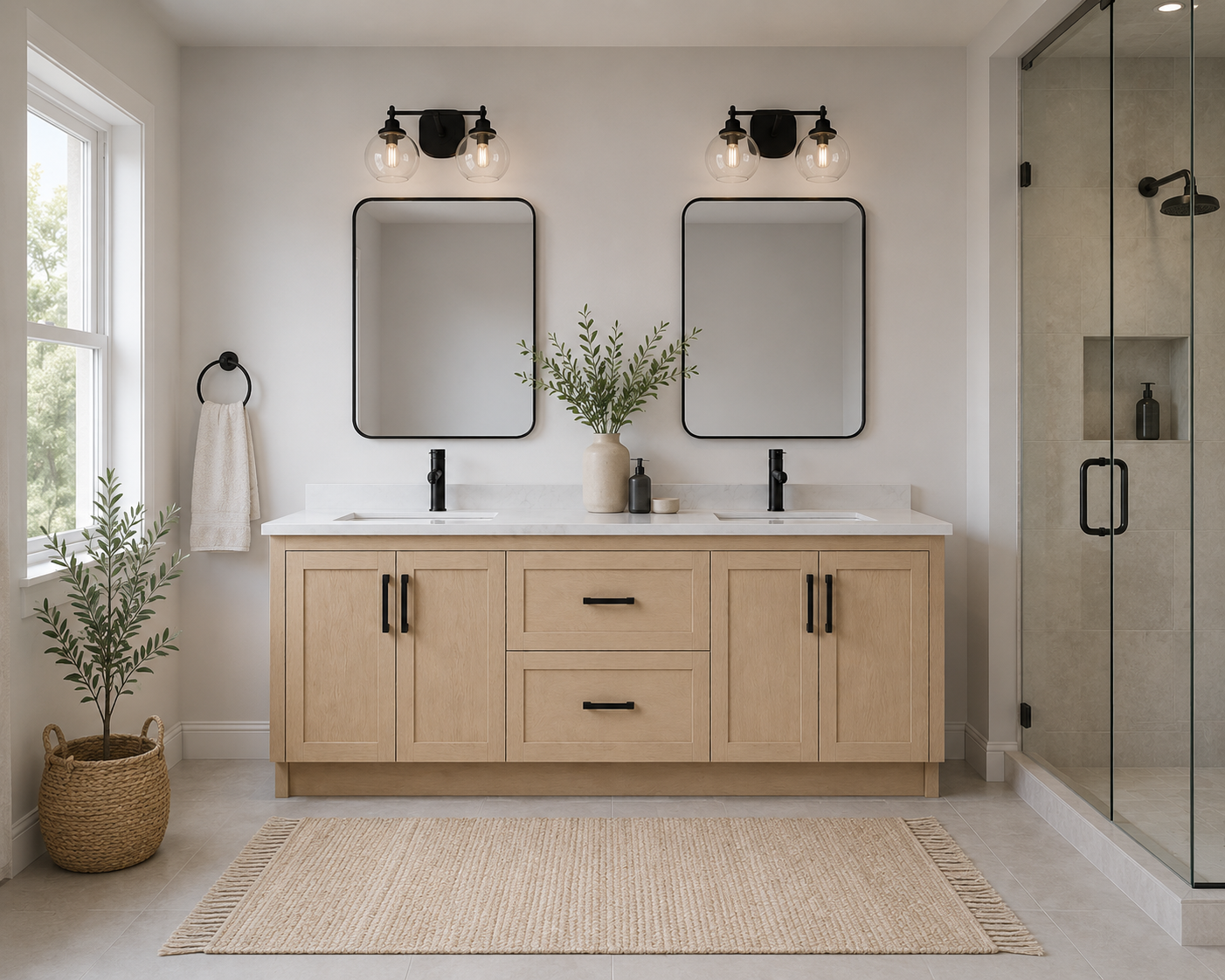 Lemon Natural 72 Inch MDF Free Standing Vanity Double Sink In Bathroom
