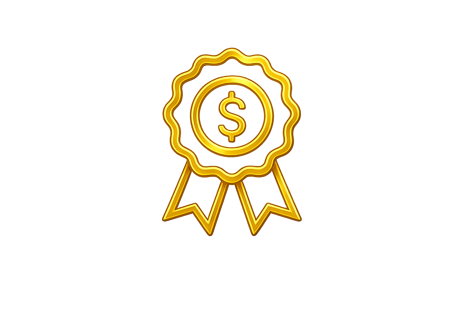 Gold award ribbon with a dollar sign symbol on a white background