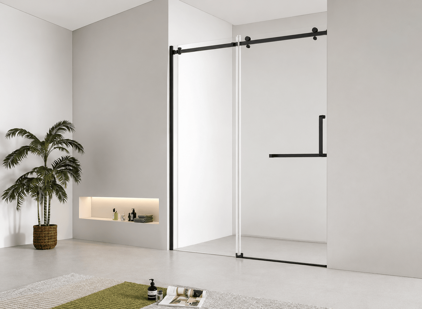 Frameless Sliding Shower Glass Door Black - RenoPro Co.