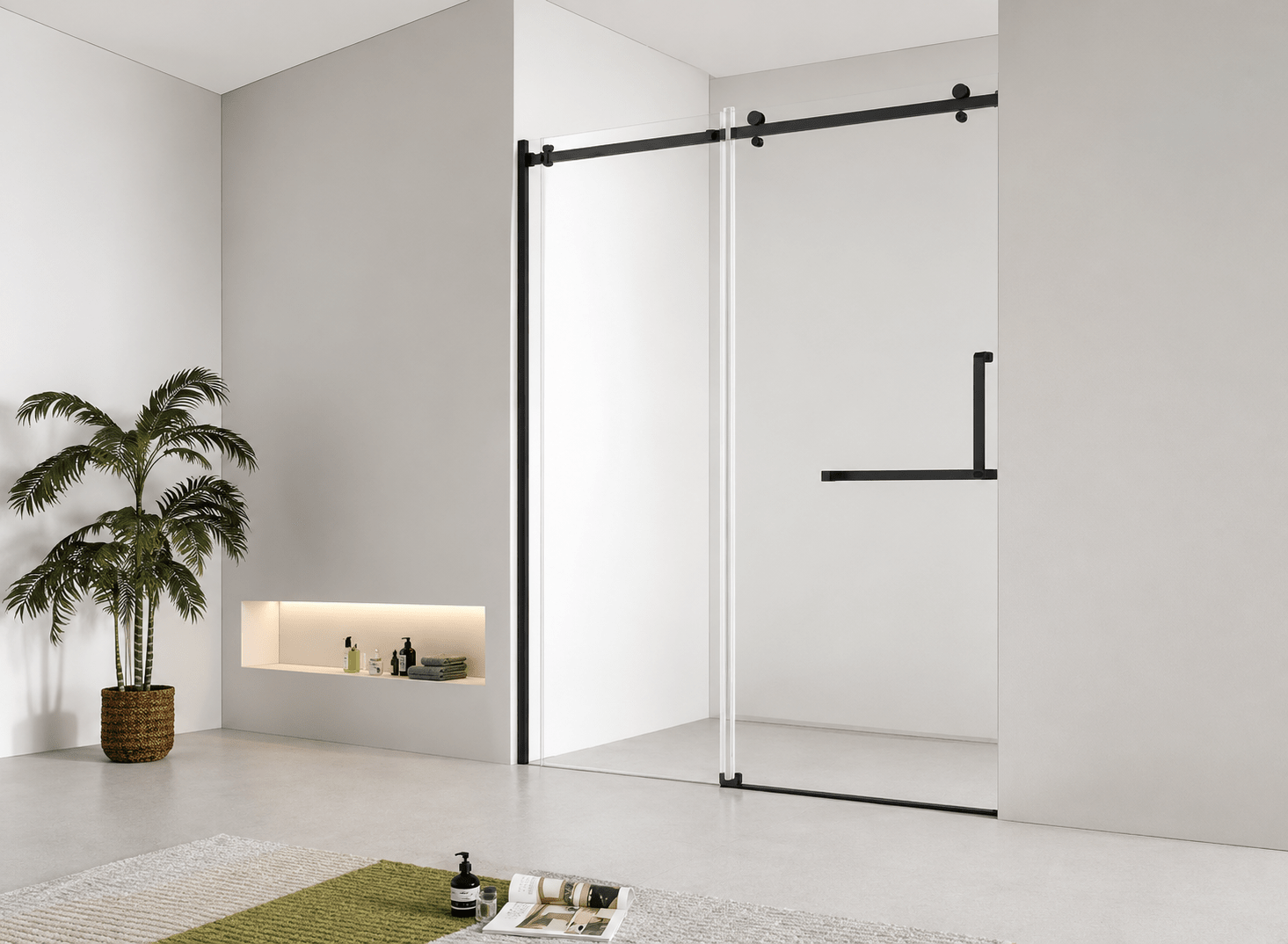Frameless Sliding Shower Glass Door Black - RenoPro Co.