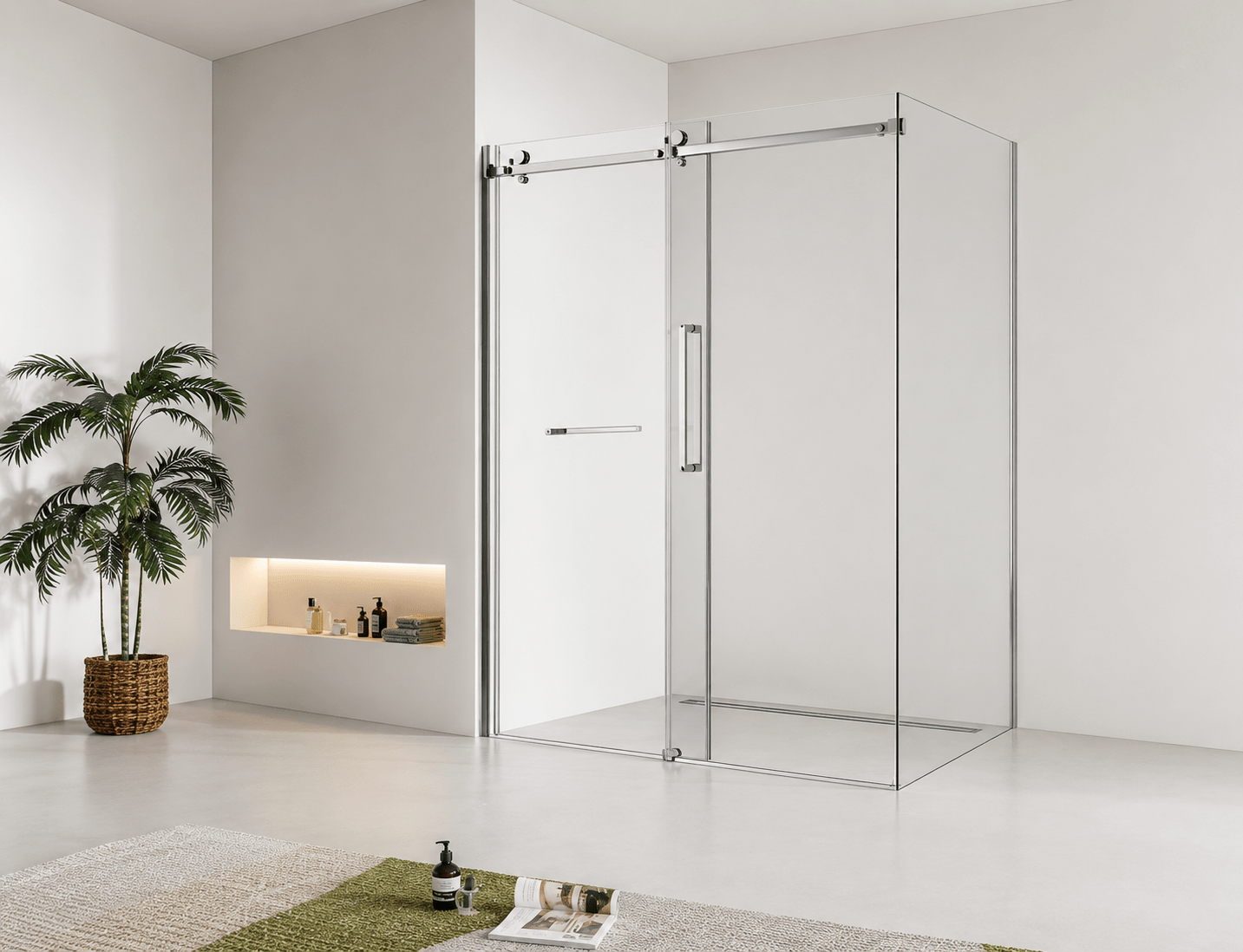 Frameless Sliding Shower Glass Door Chrome - RenoPro Co.