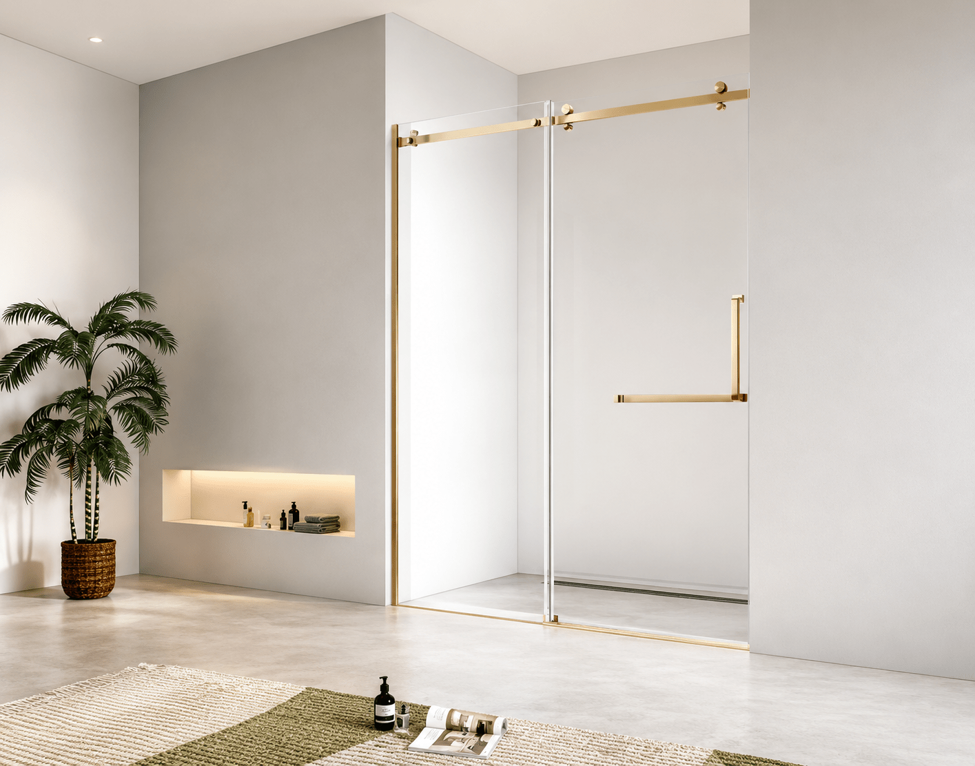 Frameless Sliding Shower Glass Door Gold - RenoPro Co.